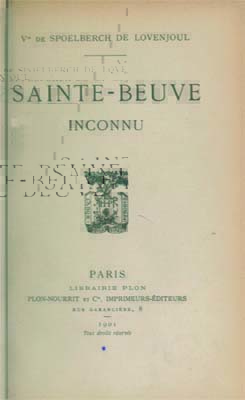 1901.Lovenjoul.Sainte Beuve inconnu