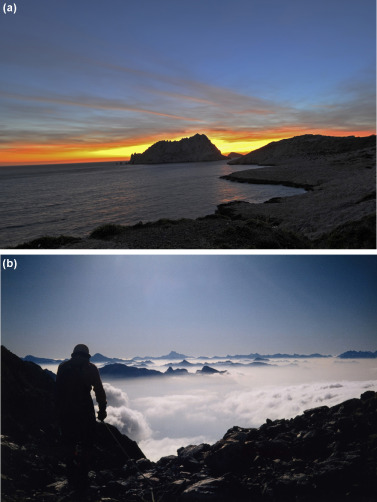 Figure 2. a: Creek of Callelongue (Photo Christian Boutin); b: The mountain “Les Écrins” (Photo Christian Boutin) gr6