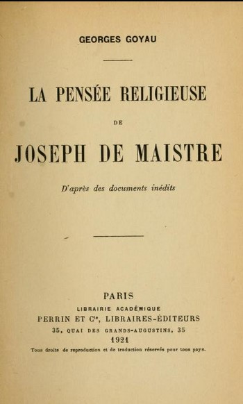 1921 Goyau Maistre religieux