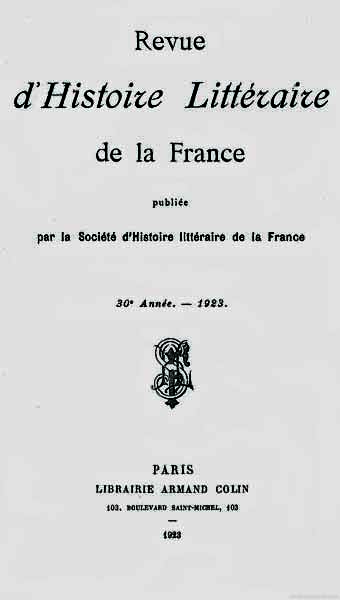 revue histoire littérire 1923 titre