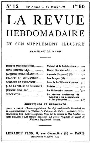 reve hebdomadaire 1921 12